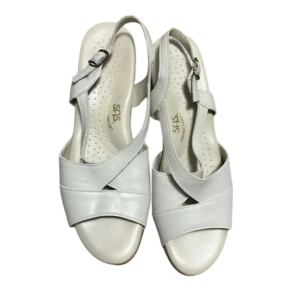 SAS Caress Size US 10.5N Sandal Bone Leather Buckle Tripad Comfort Wedge